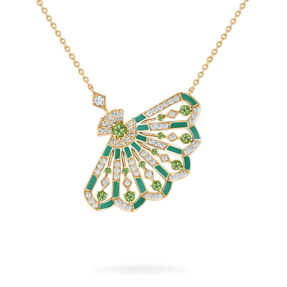 Garrard Fanfare Jewellery Collection Symphony Diamond and Tsavorite Pendant In 18ct Yellow Gold with Apple Malachite, 2018737, Hero View