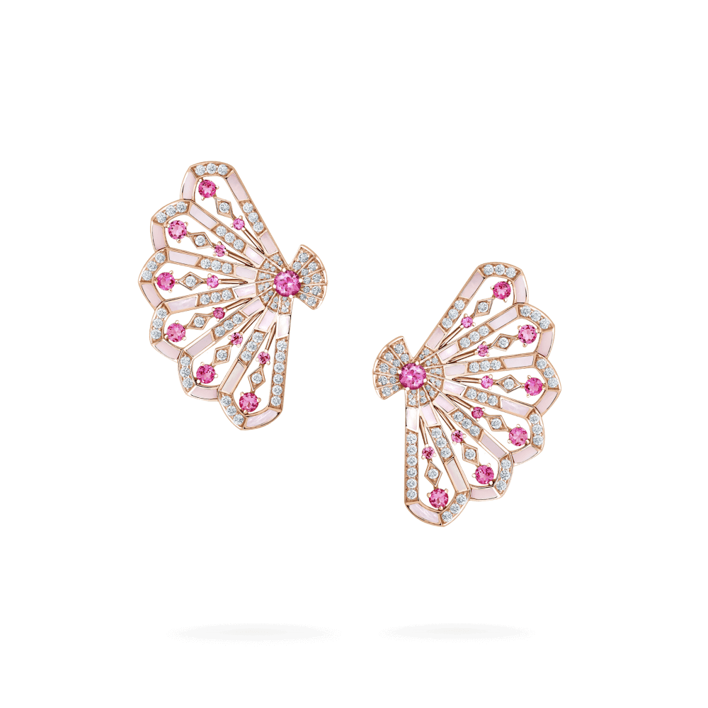 Garrard Fanfare Symphony Jewellery Collection Diamond and Pink Tourmaline Earrings In 18ct Rose Gold with Pink Opal 2018739 Hero