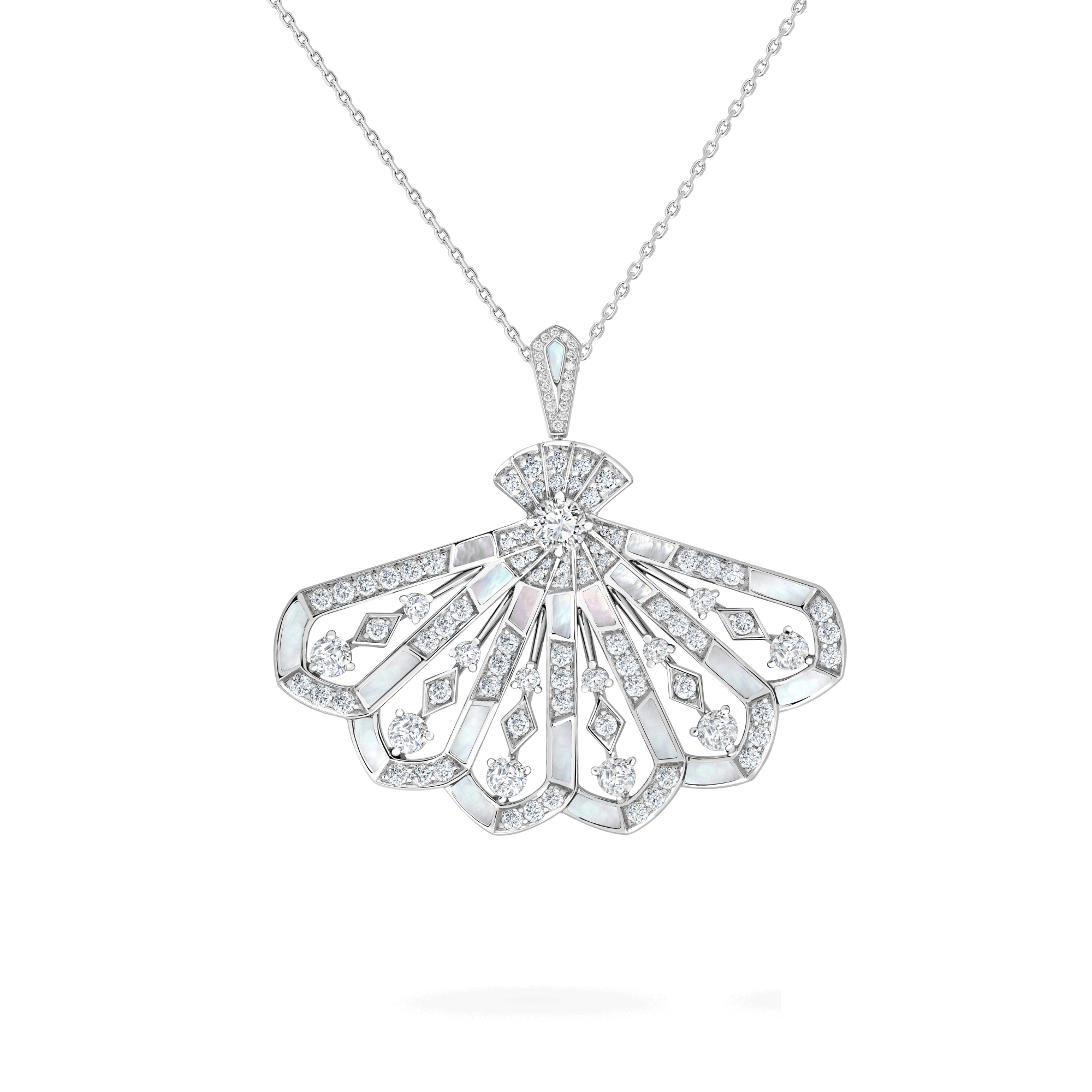 Garrard Fanfare Symphony jewellery collection Diamond Drop Pendant In 18ct White Gold with Mother of Pearl 2018753