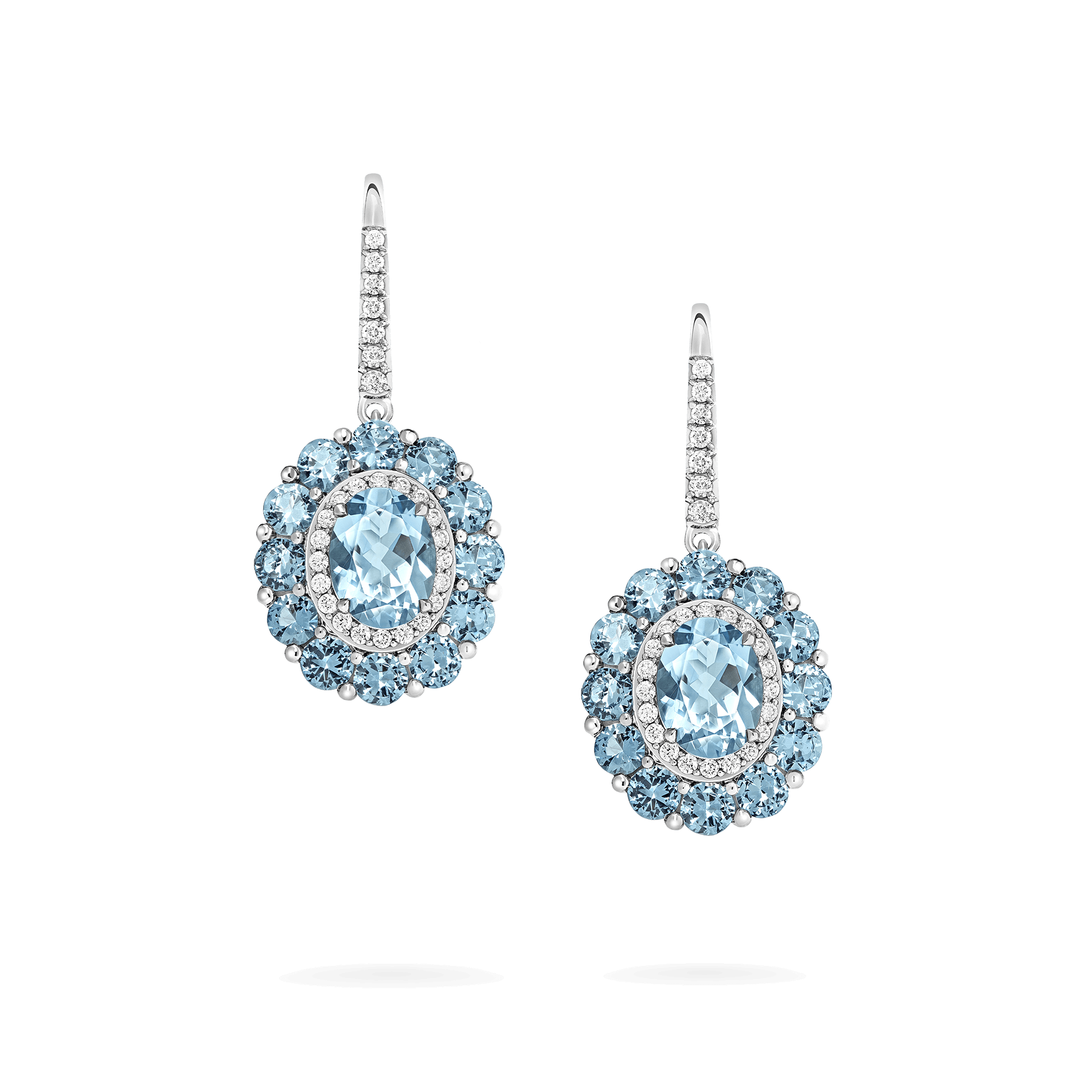 Garrard 1735 jewellery colelction Double Colour Cluster Aquamarine Drop Earrings In Platinum with Diamonds JE17PT23