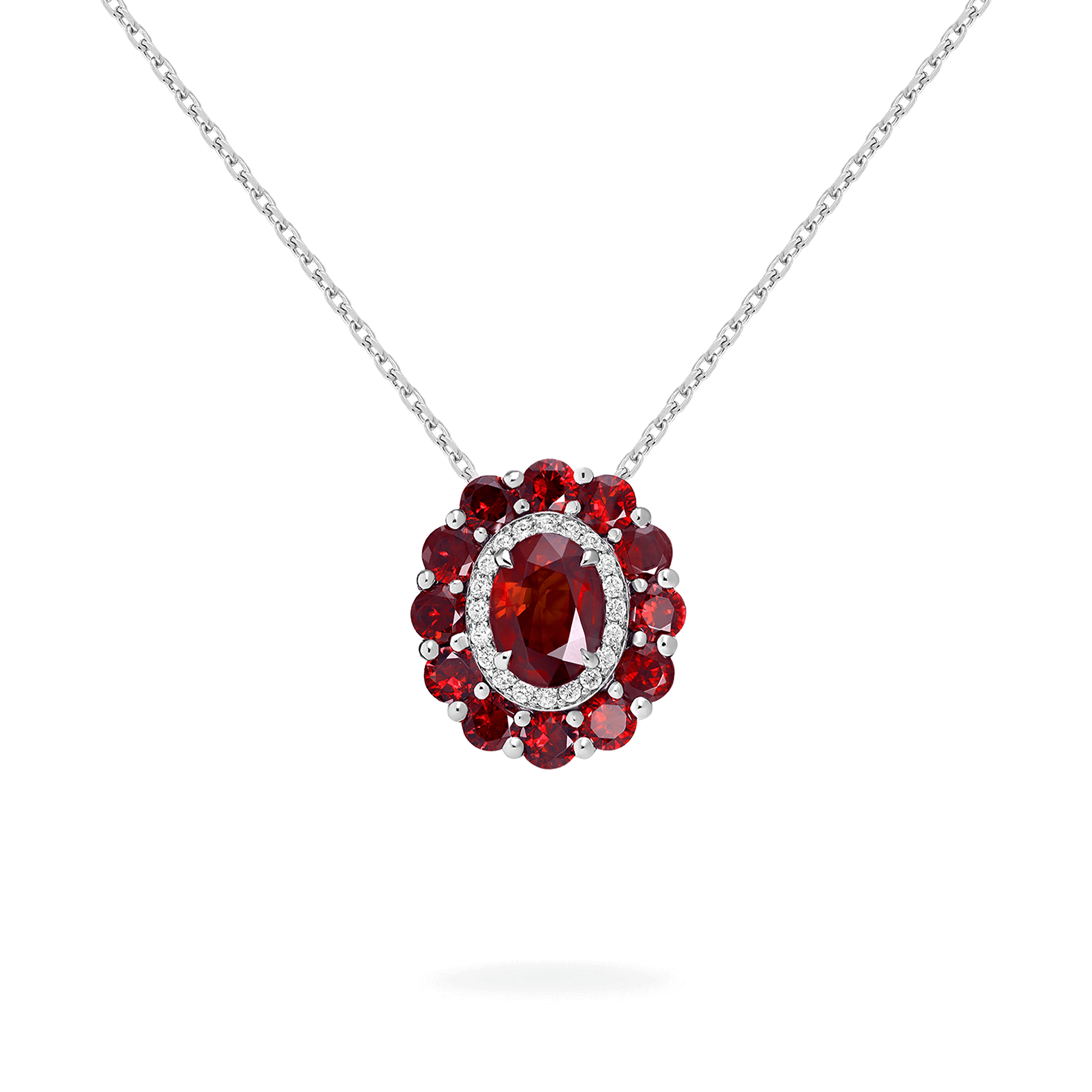 Garrard 1735 jewellery colelction Double Colour Cluster Ruby Pendant In Platinum with Diamonds JP17PT14