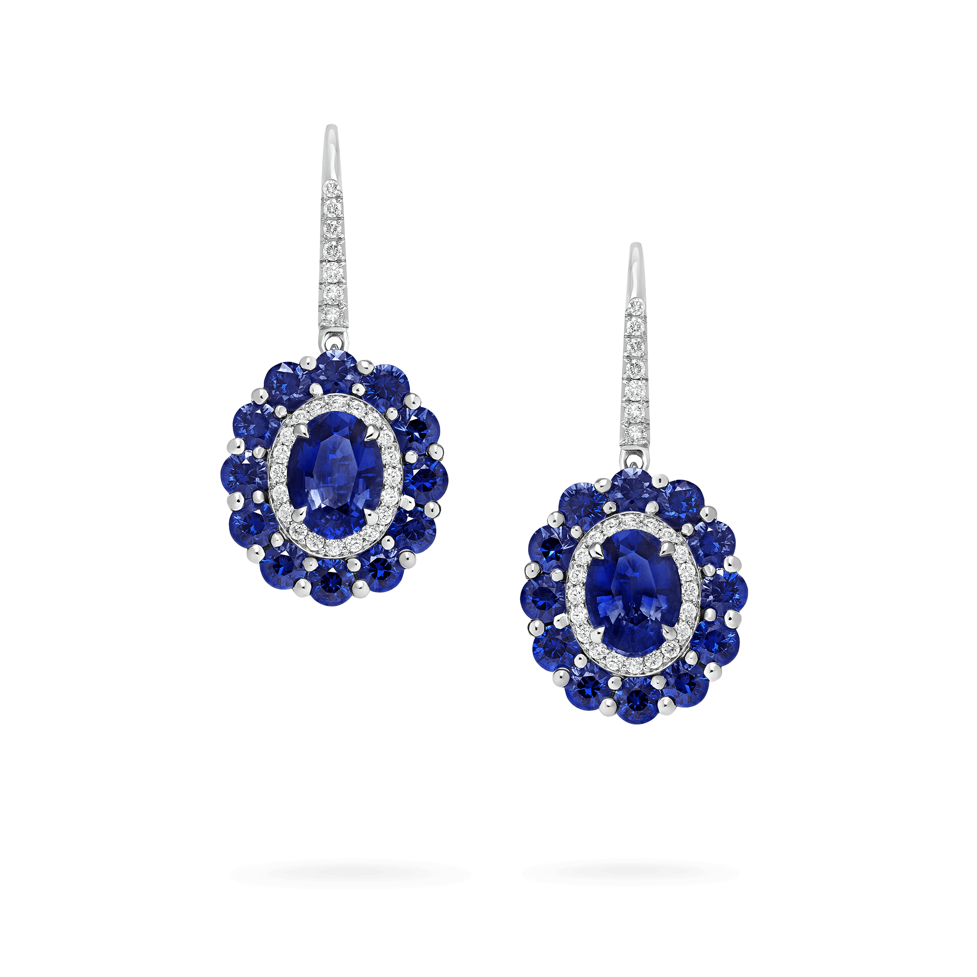 Garrard 1735 jewellery colelction Double Colour Cluster Sapphire Drop Earrings In Platinum with Diamonds JE17PT22