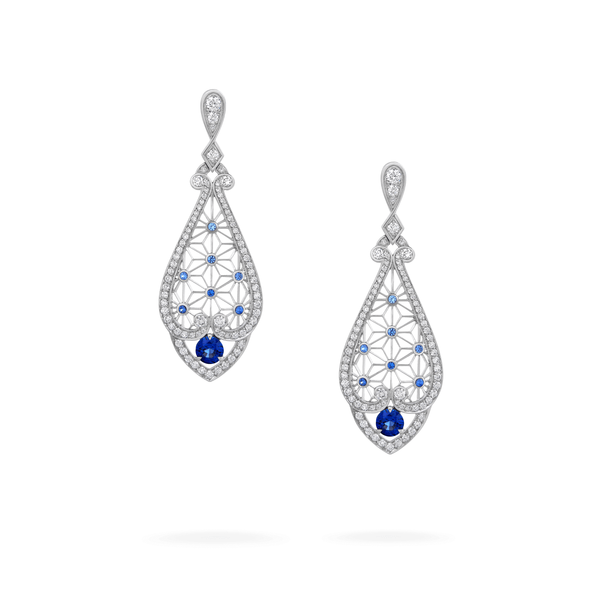 Garrard Muse Filigree Diamond and Sapphire Earrings​ In 18ct White Gold 2016006 Hero