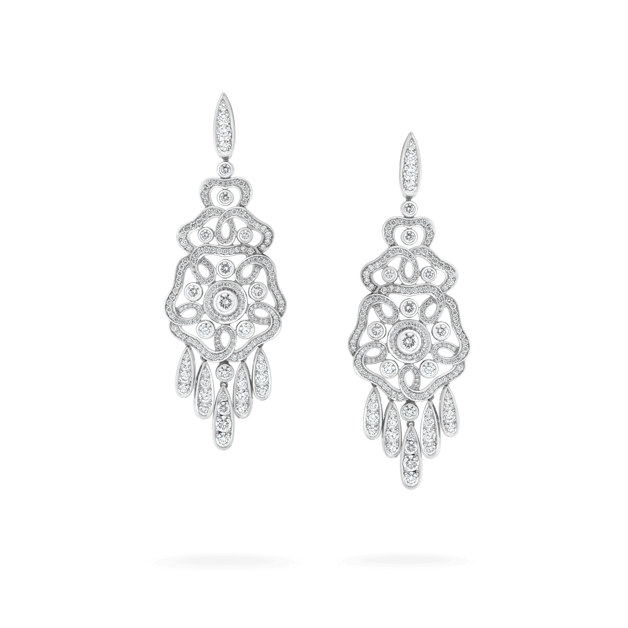 Garrard Tudor Rose Diamond Drop Earrings​ In 18ct White Gold​ 2012586 Hero