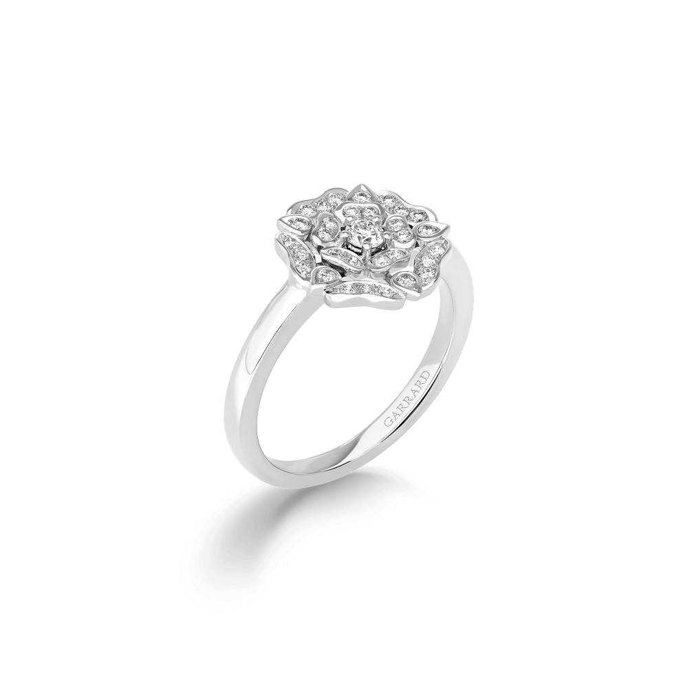 Garrard Tudor Rose Jewellery collection Mini Icons Diamond Ring In 18ct White Gold 2018928