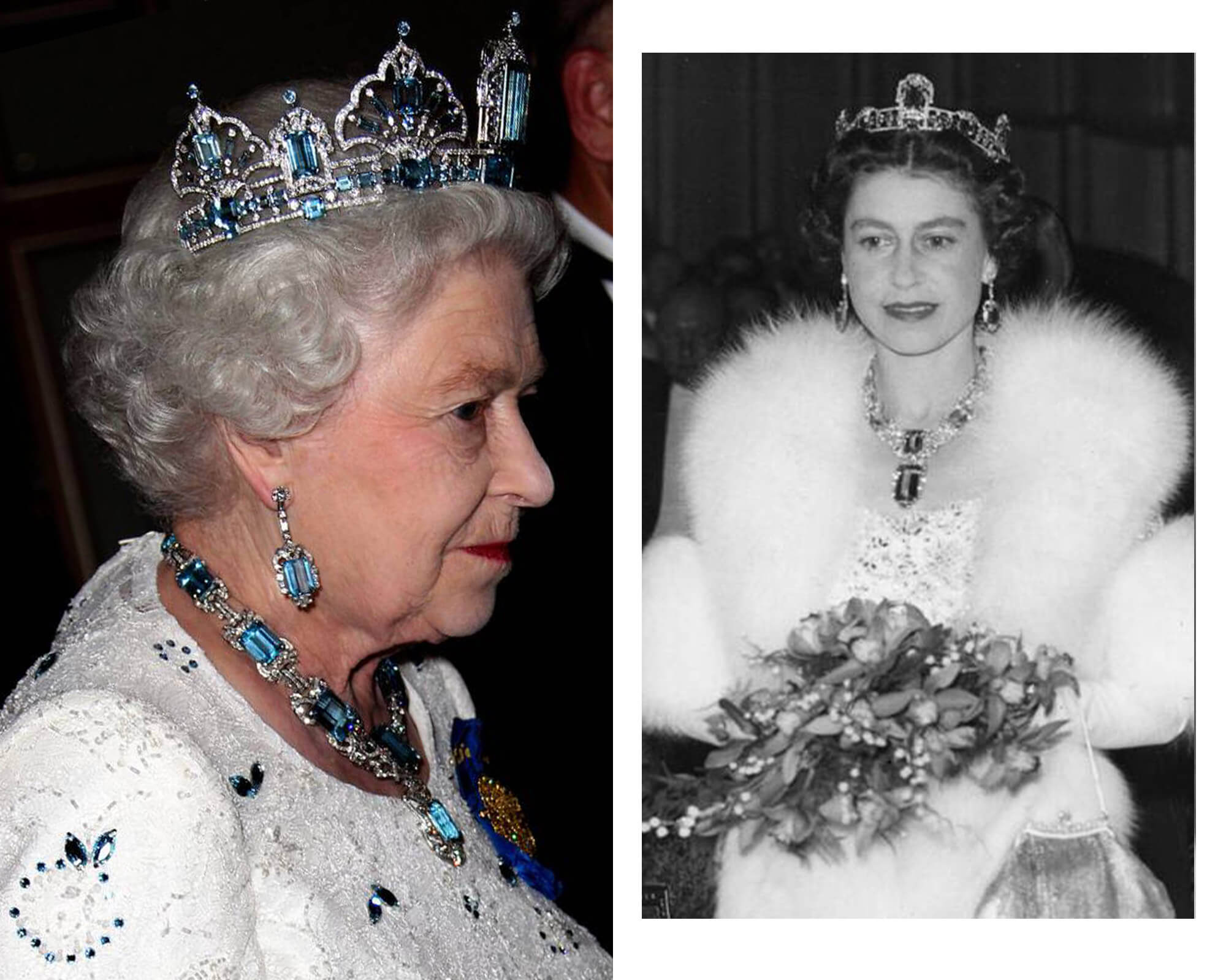 Royal Jewels made by Garrard Queen Elizabeth II’s Brazilian Aquamarine Parure Queen Elizabeth II