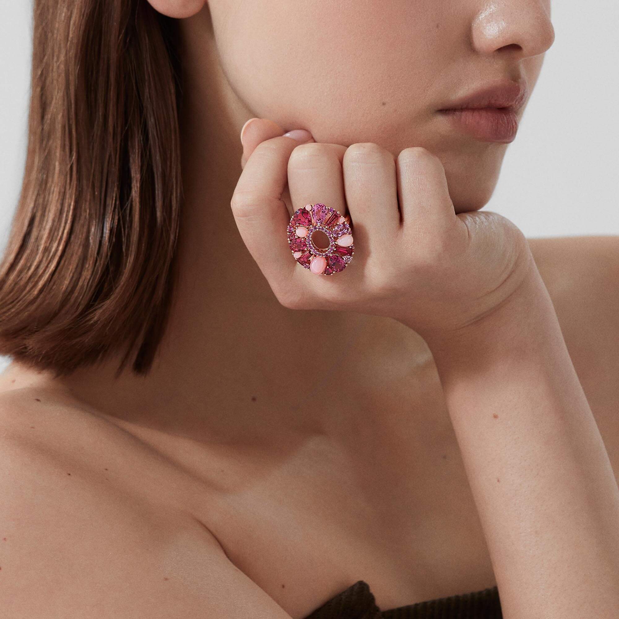 0016 Garrard Blaze Pink Sapphire, Rubellite And Pink Opal Cocktail Ring In 18ct Rose Gold 2017647 Model
