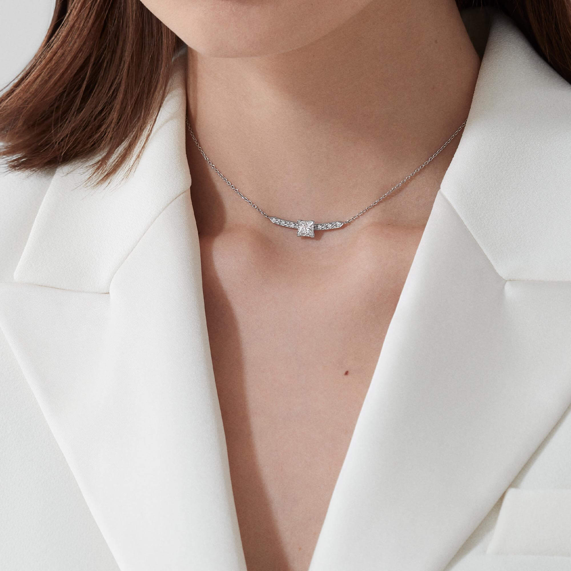 0063 Garrard Signature Princess Cut Diamond Pendant In Platinum 2015223 Model