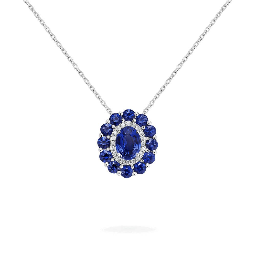 Garrard 1735 jewellery colelction Double Colour Cluster Sapphire Pendant In Platinum with Diamonds JP17PT15