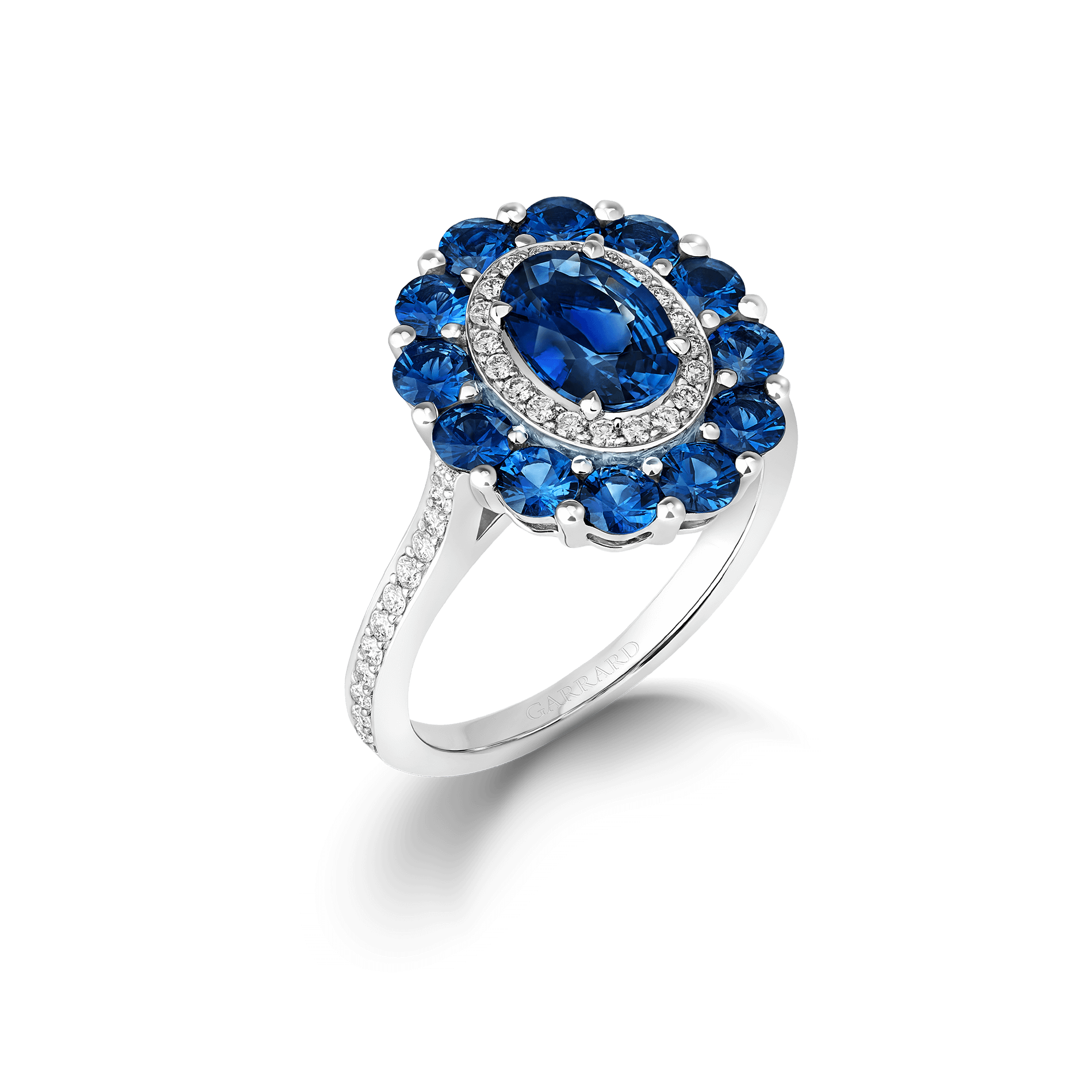 Garrard 1735 jewellery colelction Double Colour Cluster Sapphire Ring In Platinum with Diamonds JR17PT19