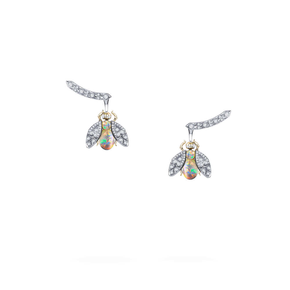 Garrard Enchanted Palace Jewellery Collection Opal and Diamond Bug Earrings In 18ct White Gold 2015140