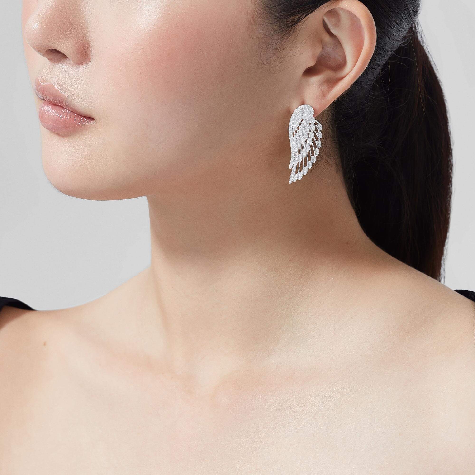 Garrard Wings Jewellery Collection Embrace Diamond Ear Jackets In 18ct White Gold, 2015750, Model