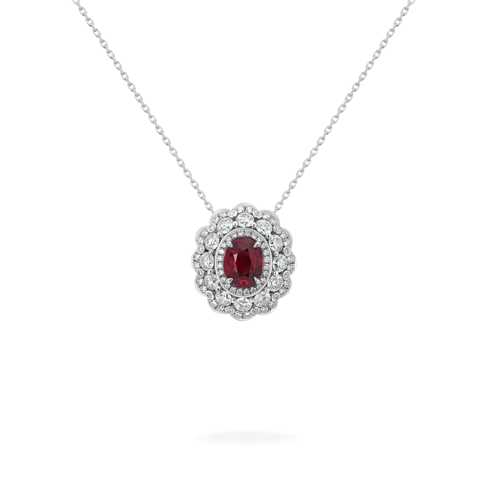 Garrard Jewelled Vault 2.06ct Oval Pigeon's Blood Ruby and Diamond Pendant In 18ct White Gold, 2018770, Hero