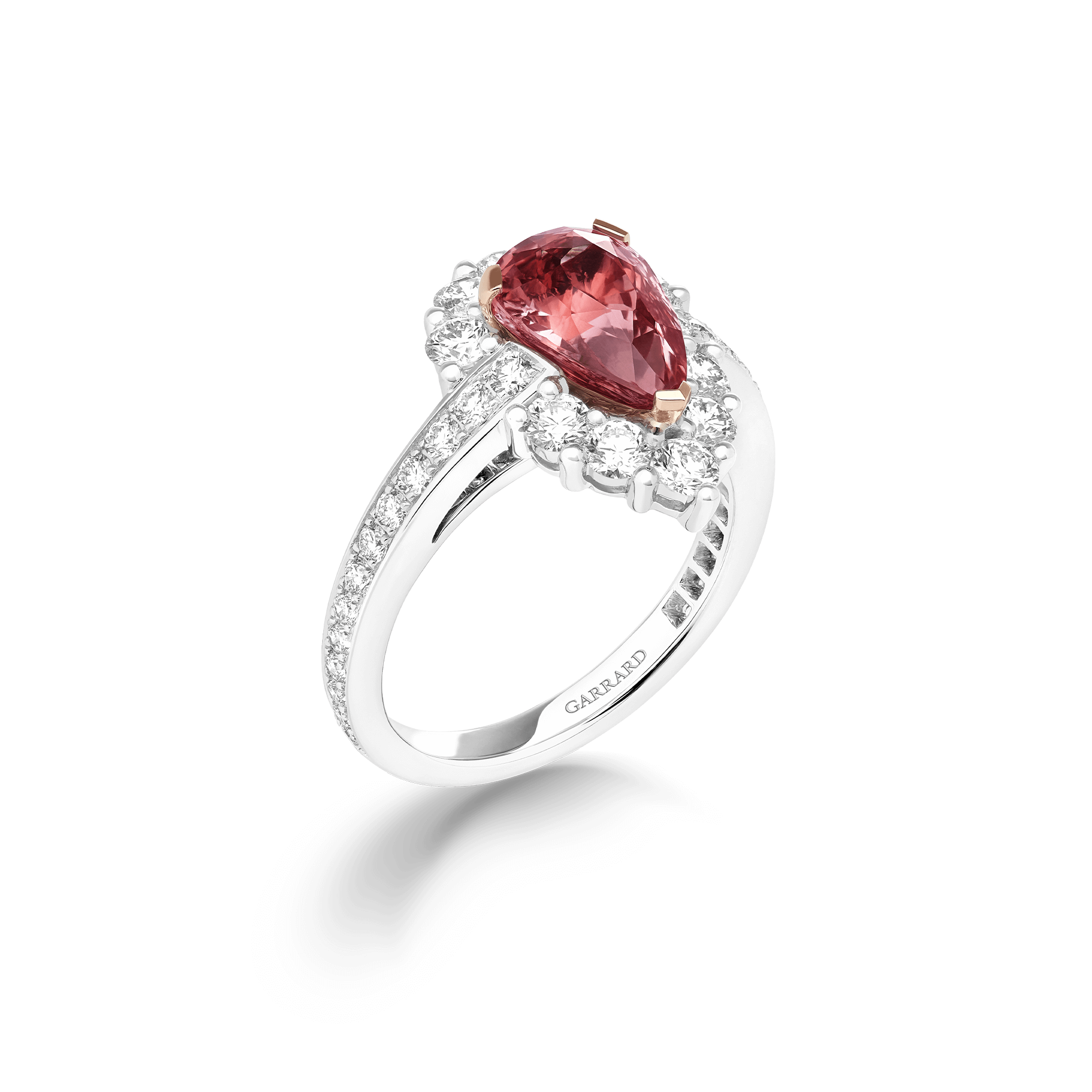 Garrard Jewelled Vault 3.01ct Pear Shape Padparadscha Sapphire and Diamond Ring In 18ct White Gold, 2019212