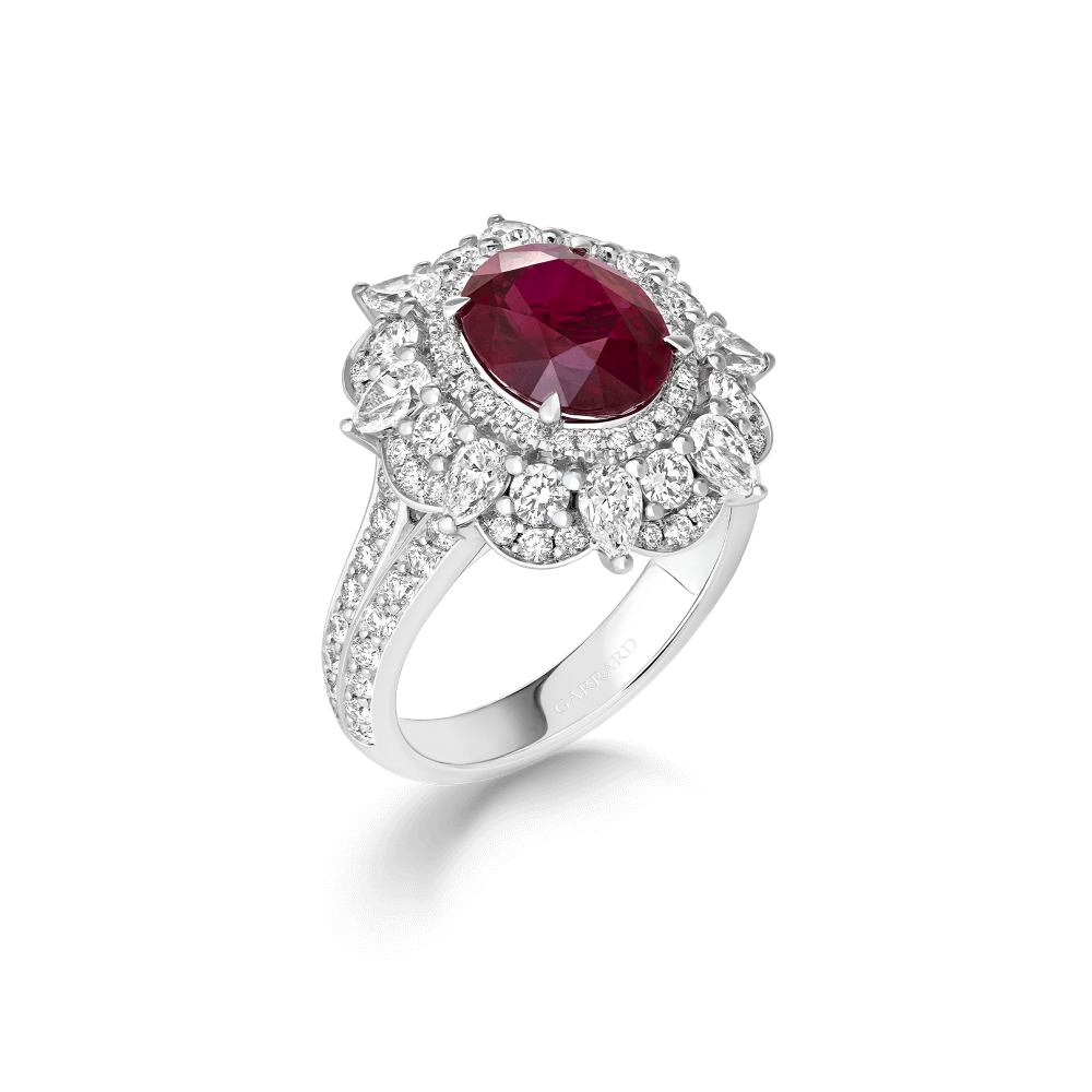 Garrard Jewelled Vault 3.02ct Oval Pigeon's Blood Ruby and Diamond Ring In 18ct White Gold, 2018891, Hero