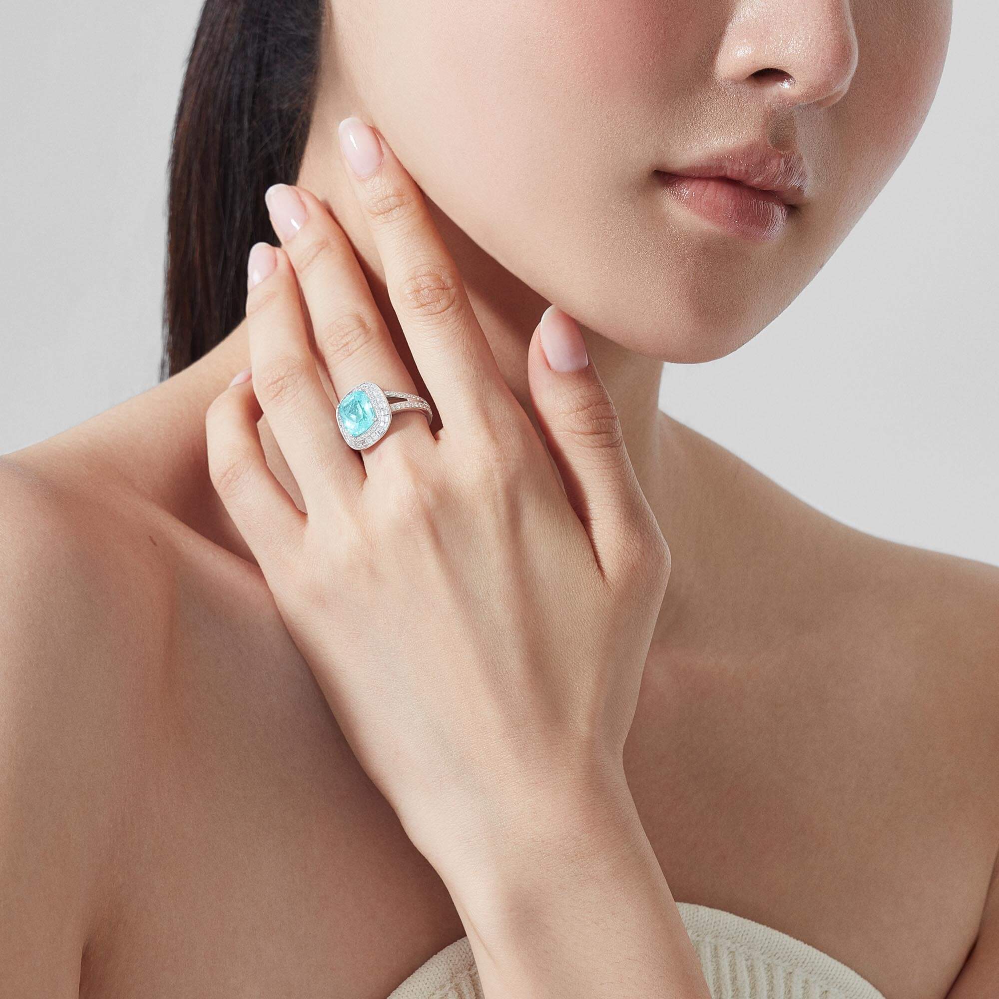 Garrard Jewelled Vault 4.02ct cushion cut Paraiba tourmaline and Diamond High Jewellery Ring, In 18ct White Gold, 2019029, Model