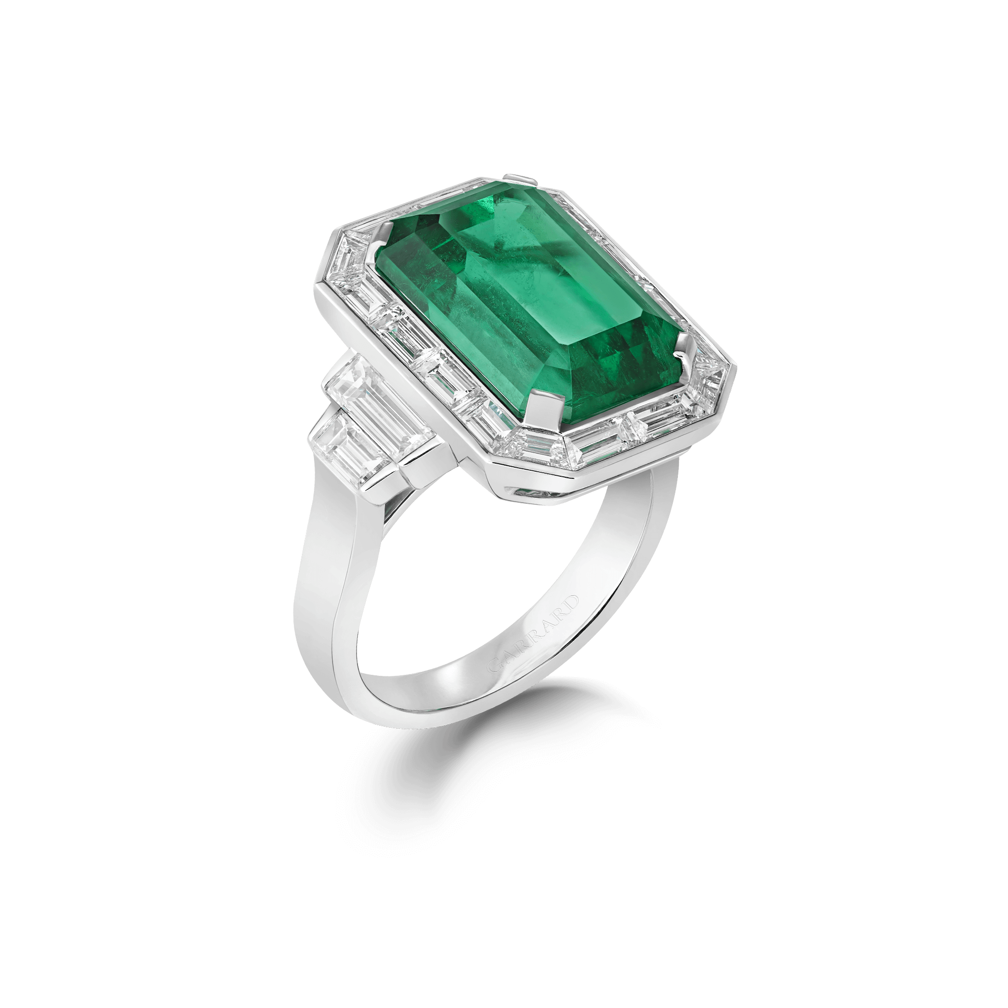 Garrard Jewelled Vault 9.03ct Emerald Cut Emerald and Diamond Ring In 18ct White Gold, 2018809, Hero