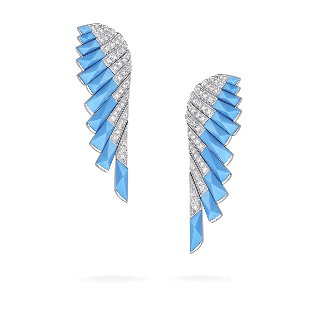 Garrard Wings Jewellery Collection Rising Turquoise and Diamond Earrings In 18ct White Gold, 2018668, Hero View