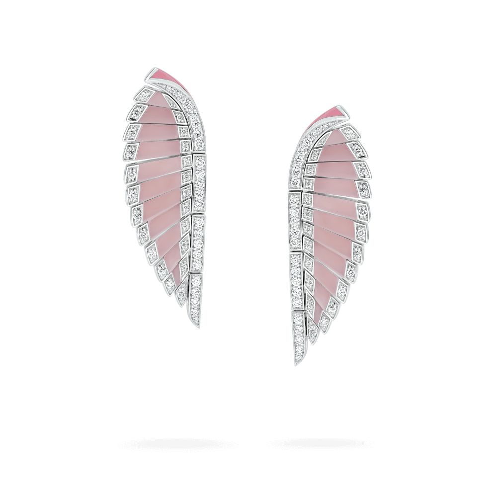 Garrard Couture Galah Earrings In 18ct White Gold with Pink Opal, Diamonds and and pink enamel, 2018701, Hero